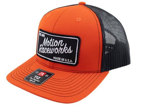 Hugger Orange and Black Motion Raceworks Patch Hat