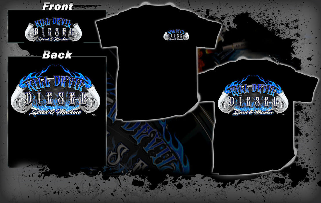 Kill Devil Diesel Tee Shirt Blue Flames Logo