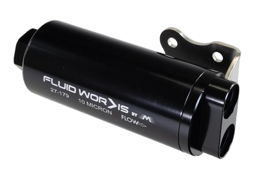 Fluidworks 6GPM Compact Single 10ORB Inlet-Dual 8ORB outlet Post Fuel Filter w/ Mount (10 Micron)