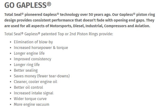 Total Seal High Performance Gapless Piston Rings (Cummins 5.9L 1994-2009)